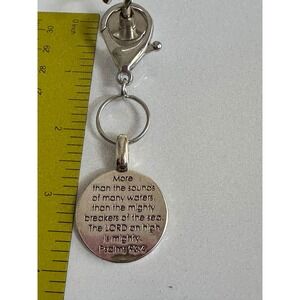 Psalms 93:4 Religious Bible Verse Silver Tone Round Disc Keychain Pendant